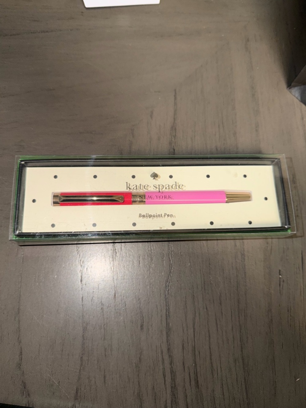 kate spade Two-Tone Pink and Red Ballpoint Pen with Gold Accents